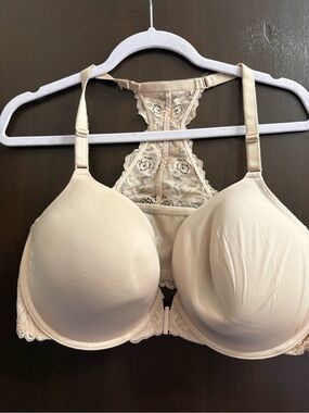 Lace Racerback T-Shirt Bra in Beige